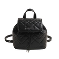 Classic black quilted leather backpack with chain strap and adjustable buckle straps - Black