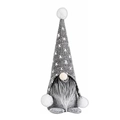 Grey Christmas gnome plush with knitted star hat and faux fur beard decoration - Gray