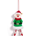 Weihnachtself-Plüschfigur mit roter Mütze, grüner Kleidung und goldenen Glöckchen auf Weiß - Jungen Elf Anhänger