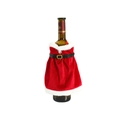 Christmas Santa suit wine bottle cover in red velvet with a black belt and fur trim - Strapless Top Style (ML-L1084AB)