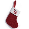 Classic red knitted Christmas stocking with white cuff featuring red embroidered letter G - Letter G Embroidery Style