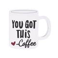 Dettaglio macro di un cartello in legno rustico a tazza di caffè con testo You Got This - Blocco di Legno Forma Mug (YOU GOT THIS) / Bianco