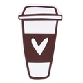 Close-up of a coffee cup wooden ornament with a small heart pattern for tray decor - Coffee Cup Shape Wood Block / Brown