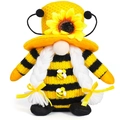 Bienenfest Gnom Plüschtier mit gelb-schwarzen Streifen und Sonnenblume auf Hut - Damenstil