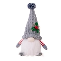 Grey knitted Christmas gnome with led light, holly leaf hat and red striped arms - Gray Knitted Hat Luminous Gnome