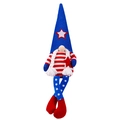 Patriotic July 4th gnome plush with long legs, stars and stripes design for decor - Female Style (Braids Design)