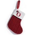 Red knit Christmas stocking with white cuff and embroidered letter O ornament - Letter O Embroidery Style