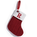 Red cable-knit Christmas stocking with white cuff and red embroidered letter R decoration - Letter R Embroidery Style