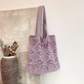 Lavendel Stricktasche mit hohlem Rautenmuster und süßen Schleifen-Akzenten - Lila