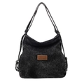 Black vintage washed canvas tote bag with dual shoulder straps and a leather logo patch - Black
