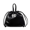 Schwarze Eimer-Tasche aus PU-Leder mit silberner Schleife und Kordelzug - Schwarz