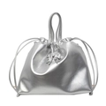 Silberne Metallic-Beuteltasche mit Kordelzug, Metallschleife und Tragegriff - Silber