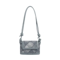Quilted denim light blue bucket bag with AOLO BAG logo and knotted shoulder strap - Blue