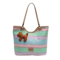 Borsa tote in paglia a righe colorate con motivo intrecciato verde rosa e charm - Verde