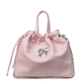 Rosa Beuteltasche mit silberner Schleife, Tunnelzug und Kettenriemen für Damen - Rosa