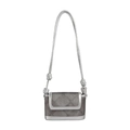 Silver grey bucket bag with quilted fabric, metallic leather trim and knotted strap - Silver