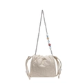 Sac seau blanc crème à cordon avec matelassage étoile et lapin et perles colorées - Blanc Cassé