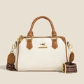 Chic beige and brown Boston bag with quilted pattern and stylish wide fabric strap - Off-white