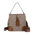 Bolso cubo con monograma marrón para mujer con correa ancha y acabado vintage - Caqui