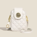 White quilted faux leather crossbody phone bag with gold circular metal buckle - White