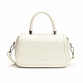 Chique crèmewitte gestructureerde crossbody handtas met vast handvat en verstelbare riem - Wit