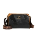 Borsa Boston bicolore marrone e nera in pelle martellata con tracolla jacquard - Splicing Texture Litchi / Nero