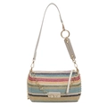 Borsa baguette in paglia con righe arcobaleno e catena dorata a fiori - Bianco Iridescente