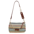 Borsa a tracolla boho in paglia arcobaleno con strisce colorate e catena a fiori - Marrone Colorato