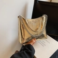 Sac à bandoulière chic en chaîne dorée métallique avec logo MONO KING et cuir texturé - Or