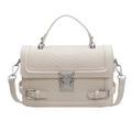Elegant cream white crossbody square bag with faux crocodile texture and silver lion clasp - Off-white