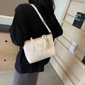 Ivory white lychee textured tote bag with detachable strap and bow pendant - With Pendant / Off White