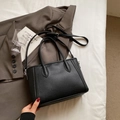Classic black litchi grain tote bag with dual handles and adjustable strap - No Pendant / Black