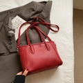 Chic red litchi grain tote bag with dual top handles and adjustable shoulder strap - No Pendant / Red