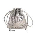 Silver quilted drawstring bucket backpack with metallic finish and letter charms - Silver