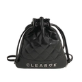 Chic black quilted bucket bag with shiny faux leather and metallic letter accents - Black