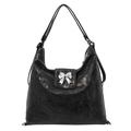 Große schwarze Hobo-Tasche mit silberner Schleife und Metallic-Struktur-Finish - Schwarz