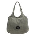 Retro grey-green washed denim tote bag featuring a silver bow emblem on a black patch - Green