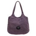 Sac cabas en denim violet rétro avec empiècement en cuir noir et nœud en métal argent - Violet