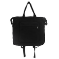 Minimalist black canvas backpack with front zipper pocket and side buckles for women - Black