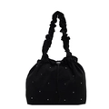 Borsa tote in tela nera con chiusura a coulisse e borchie argentate decorative - Nero