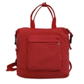 Red canvas tote bag with front zipper pocket and adjustable side buckles - Red