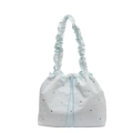 Borsa a mano minimalista in nylon azzurro con tracolla a balze e borchie in argento - Blu