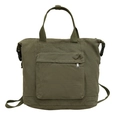 Army green large canvas tote bag with adjustable straps and front zipper pocket - Green