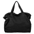Bolso tote grande de lona negra minimalista con bordes deshilachados y asas dobles - Negro