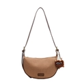 Modische gewebte Halbmond-Tasche in Braun mit niedlichem Plüsch-Monster-Anhänger - Khaki (Mit Anhänger)