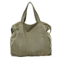 Olive green large canvas tote bag with raw edge details and double handles in a vintage style - Green
