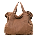 Brown canvas tote bag with rustic fringe seams and large capacity design for women - Brown