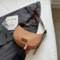 Chic tan woven crescent handbag with dark brown leather trim and shoulder strap - Khaki (Without Charm)