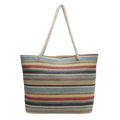 Borsa tote a righe colorate in paglia intrecciata con manici in corda di cotone per spiaggia - Colorato