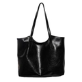 Bolso tote grande negro brillante en cuero encerado con correas finas de estilo minimal - Negro